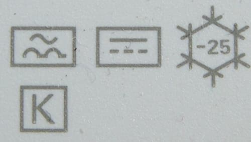 Symbole auf einer Fehlerstrom-Schutzeinrichtung Typ B: pulsstromselektiv, gleichstromselektiv, temperaturfest bis –25°, kurzzeitverzögert